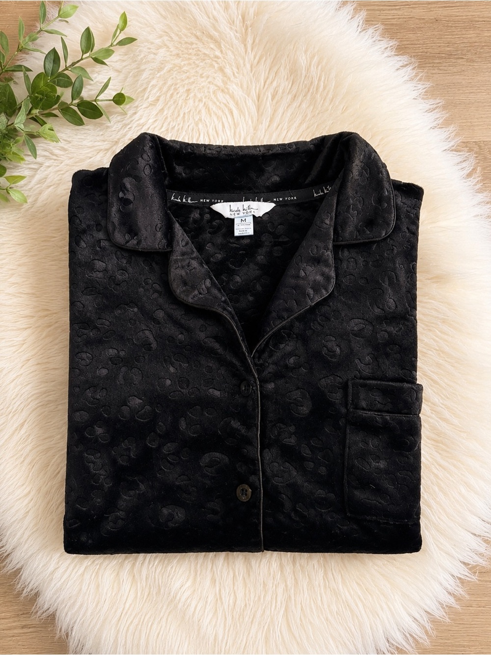 Nicole Miller Black Velvet Leopard-Print Pajama Top